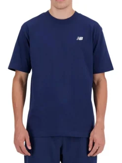 T-shirt en coton marine uni avec un col rond et une coupe droite