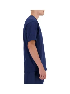 T-shirt en coton marine uni avec un col rond et une coupe droite