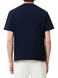 T-shirt en coton marine uni avec un col rond et une coupe droite