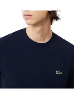 T-shirt en coton marine uni avec un col rond et une coupe droite