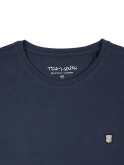 T-shirt en coton marine uni avec une coupe droite à col rond