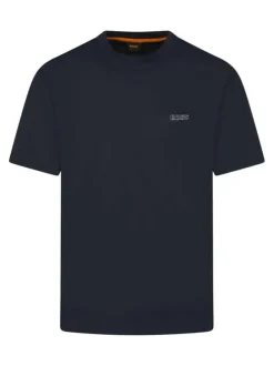 T-shirt en coton marine uni avec une coupe droite et un col rond