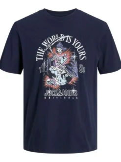 T-shirt en coton marine uni avec une coupe droite et un col rond