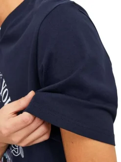 T-shirt en coton marine uni avec une coupe droite et un col rond