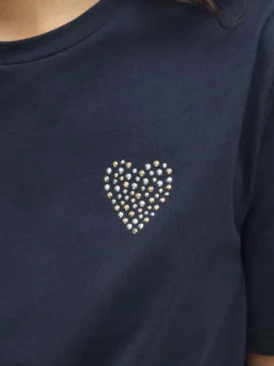 T-shirt en coton marine uni avec une coupe droite et un col rond