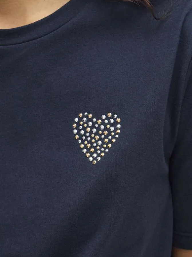 T-shirt en coton marine uni avec une coupe droite et un col rond