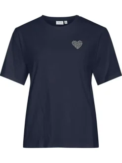 T-shirt en coton marine uni avec une coupe droite et un col rond