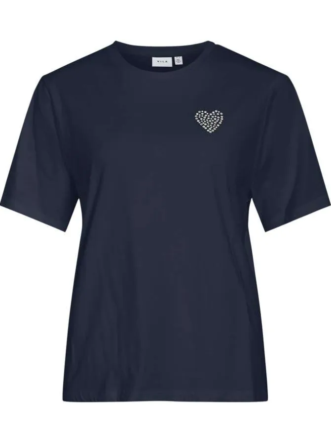 T-shirt en coton marine uni avec une coupe droite et un col rond