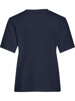 T-shirt en coton marine uni avec une coupe droite et un col rond