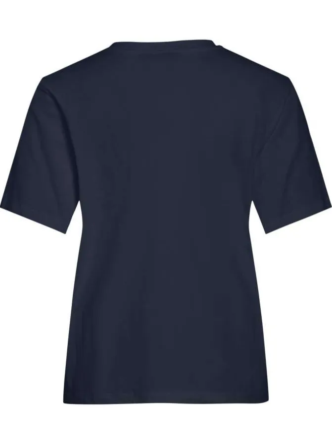 T-shirt en coton marine uni avec une coupe droite et un col rond