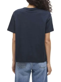 T-shirt en coton marine uni avec une coupe droite et un col rond