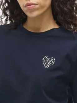 T-shirt en coton marine uni avec une coupe droite et un col rond