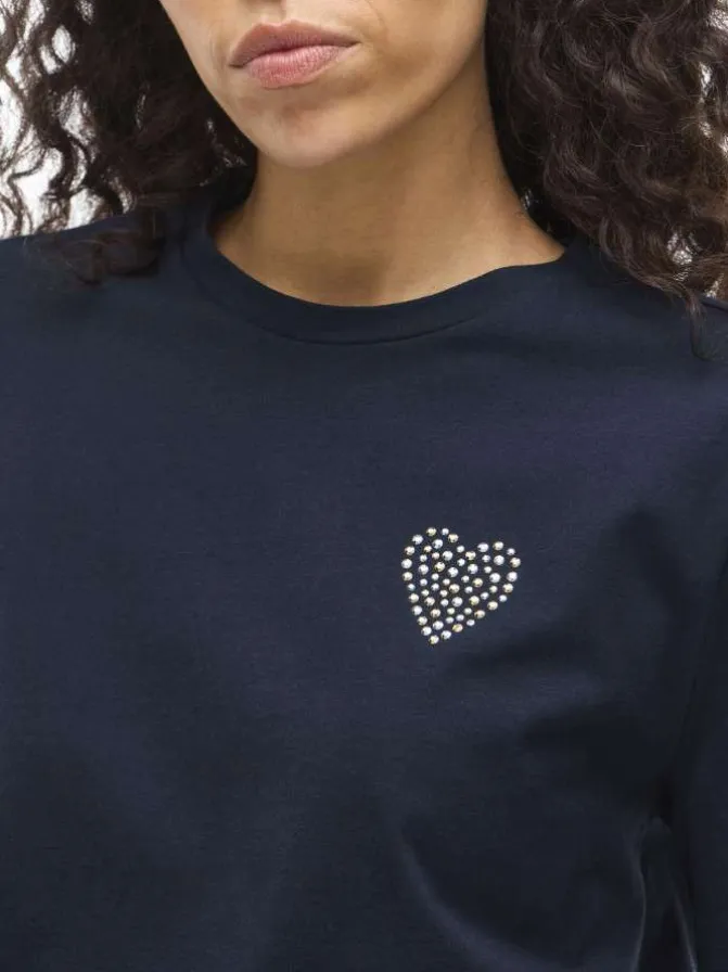 T-shirt en coton marine uni avec une coupe droite et un col rond