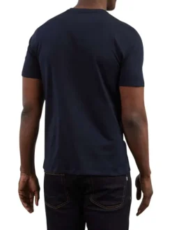 T-shirt en coton marine uni avec une coupe droite et un col rond