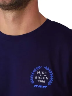 T-shirt en coton marine uni avec une coupe droite et un col rond