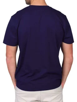 T-shirt en coton marine uni avec une coupe droite et un col rond