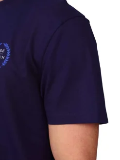 T-shirt en coton marine uni avec une coupe droite et un col rond