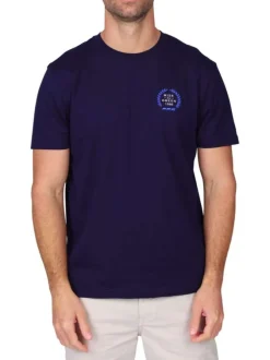 T-shirt en coton marine uni avec une coupe droite et un col rond