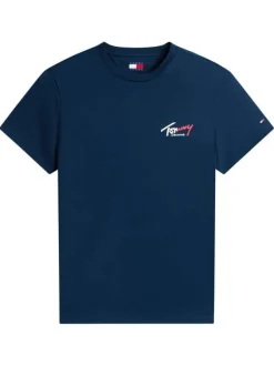 T-shirt en coton marine uni avec une coupe droite et un col rond