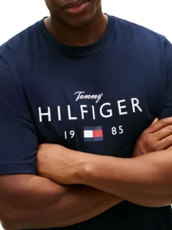 T-shirt en coton marine uni avec une coupe droite et un col rond
