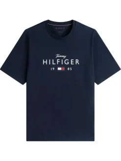 T-shirt en coton marine uni avec une coupe droite et un col rond