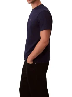 T-shirt en coton marine uni avec une coupe droite et un col rond