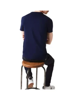 T-shirt en coton marine uni avec une coupe droite et un col rond