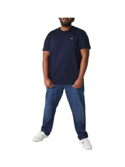 T-shirt en coton marine uni avec une coupe droite et un col rond