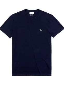T-shirt en coton marine uni avec une coupe droite et un col rond