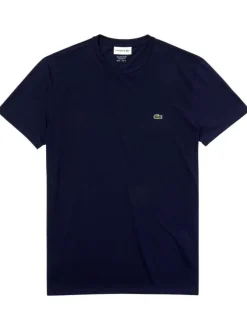 T-shirt en coton marine uni avec une coupe droite et un col rond