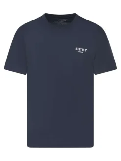T-shirt en coton marine uni avec une coupe droite et un col rond