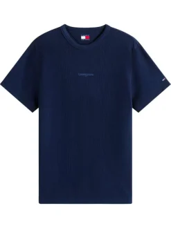 T-shirt en coton marine uni avec une coupe droite et un col rond