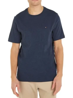 T-shirt en coton marine uni avec une coupe droite et un col rond