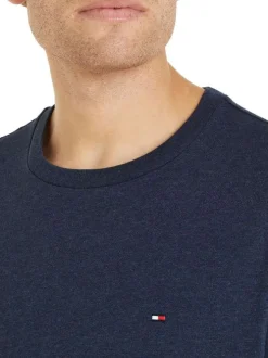 T-shirt en coton marine uni avec une coupe droite et un col rond