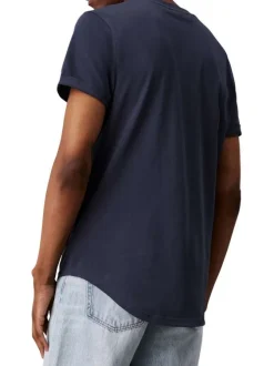 T-shirt en coton marine uni avec une coupe droite et un col rond