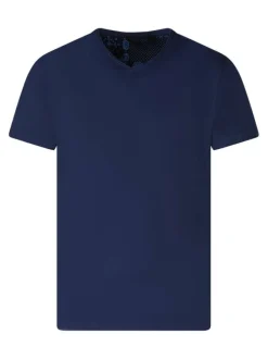 T-shirt en coton marine uni avec une coupe droite et un col v