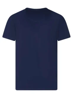 T-shirt en coton marine uni avec une coupe droite et un col v