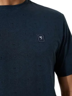 T-shirt en coton marine uni à col rond avec patch de la marque