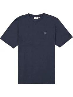 T-shirt en coton marine uni à col rond avec patch de la marque