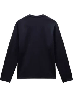 T-shirt en coton marine uni à coupe droite avec col rond et logo brodé