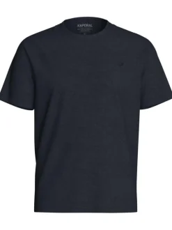 T-shirt en coton marine uni à coupe droite un col rond et logo ton sur ton