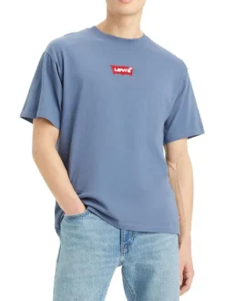 T-shirt en coton marine uni droit avec des manches courtes et à col rond