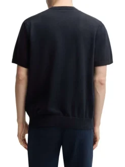T-shirt en coton marine uni en maille avec une coupe oversize et un col rond