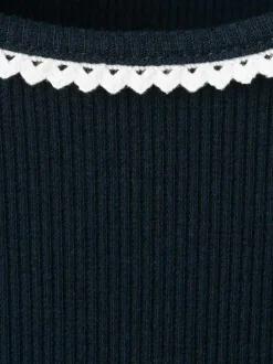 T-shirt en coton marine uni pourvu de manches courtes et d'un col rond