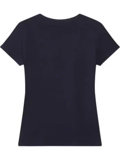 T-shirt en coton marine uni pourvu de manches courtes et d'un col rond