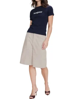 T-shirt en coton marine uni pourvu de manches courtes et d'un col rond