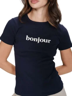T-shirt en coton marine uni pourvu de manches courtes et d'un col rond