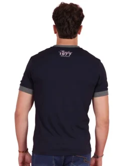 T-shirt en coton marine uni pourvu de manches courtes et d'un col rond