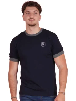 T-shirt en coton marine uni pourvu de manches courtes et d'un col rond