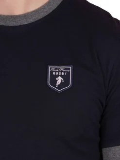 T-shirt en coton marine uni pourvu de manches courtes et d'un col rond